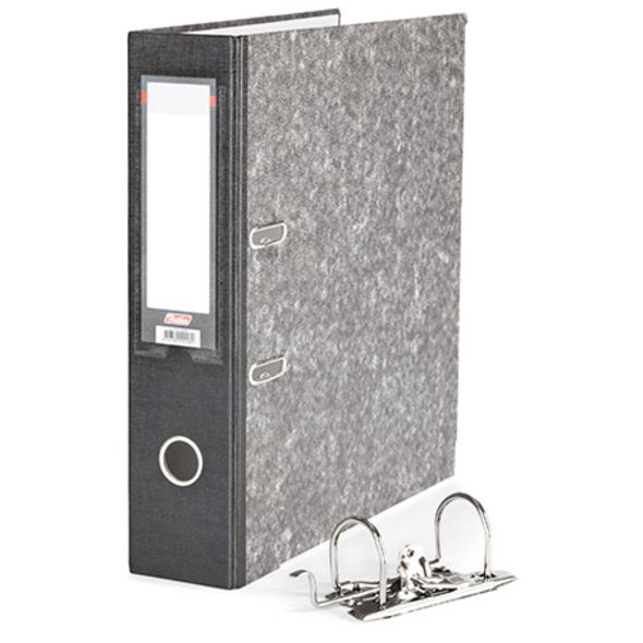 Папка -Регистратор с арочным механизмом разборная А4ф корешок 70мм Hatber Мраморная Черная , 